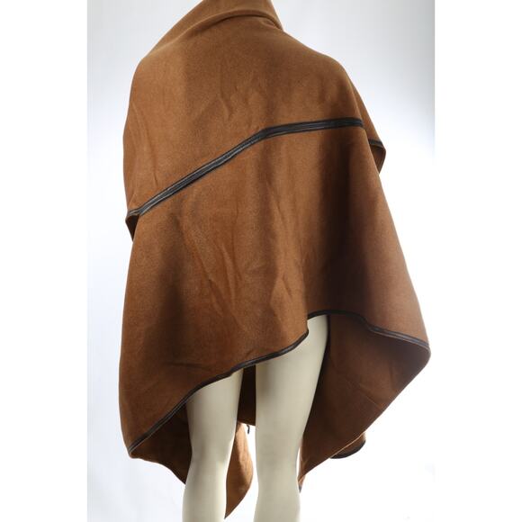 Lafayette 148 Camel Brown Cashmere Wrap Cape One Size Leather Trim Luxe Shawl - Picture 16 of 16